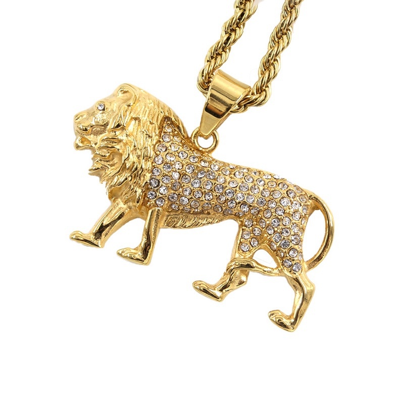 Men Accessories Singapore - Kalung Lion Pendant Hip-Hop Berhiaskan Kristal