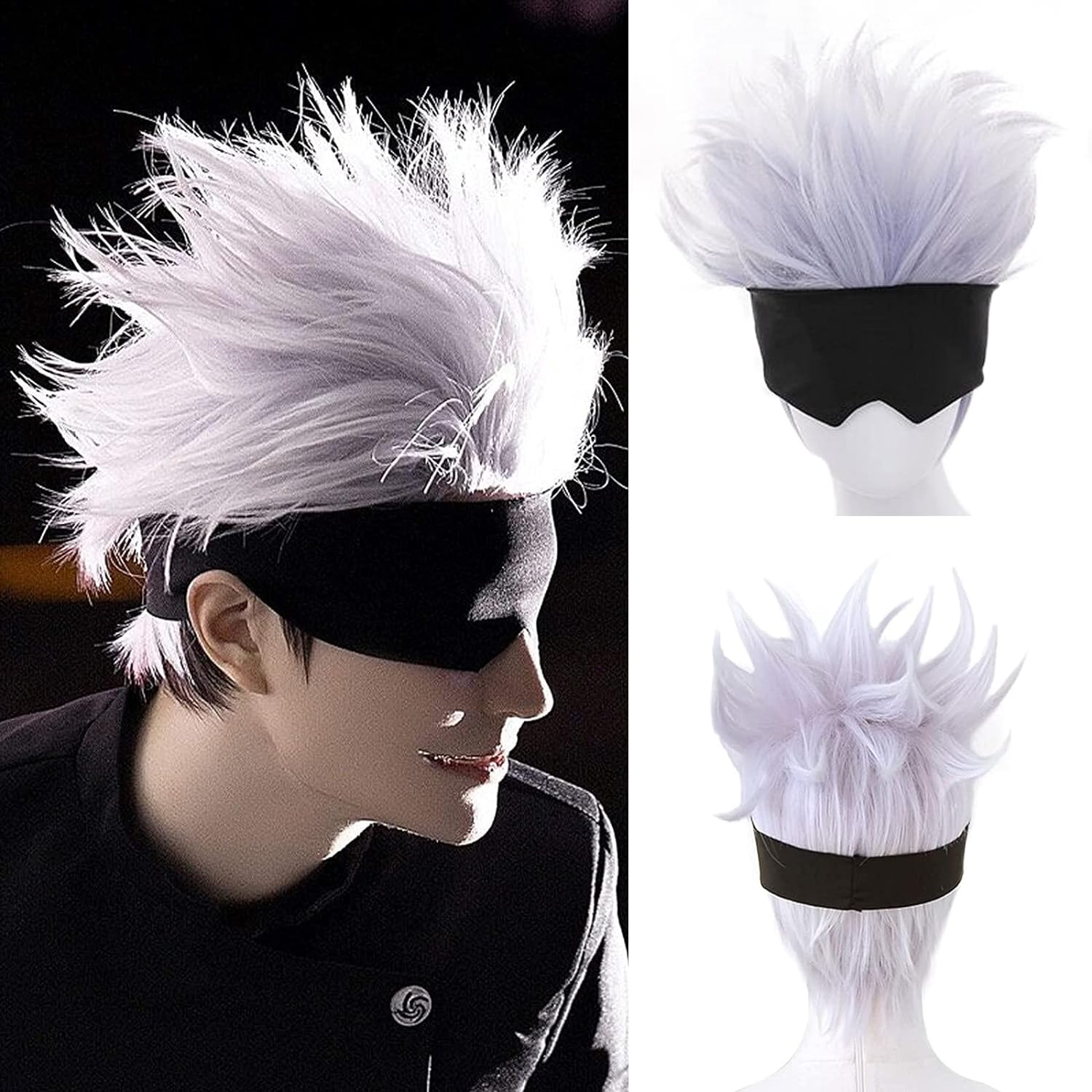 Men Accessories Silver - Wig Cosplay hitam + bergelombang, Wig