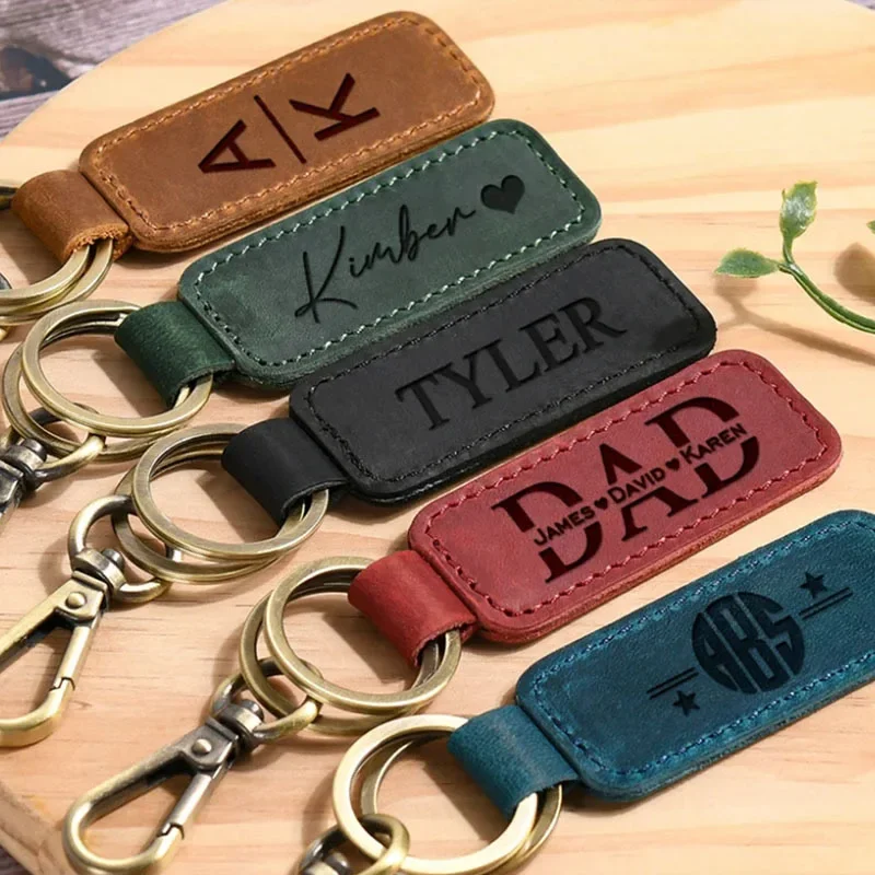 Men Accessories Silver - Gantungan kunci kulit Logo kustom Laser,
